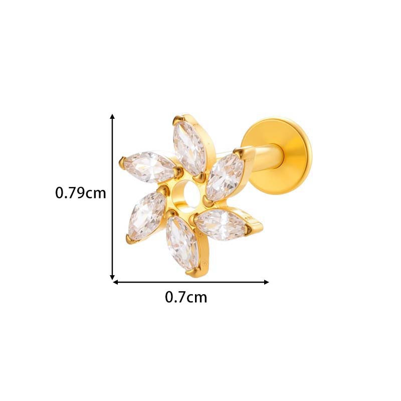 Titanium Screw‑In Flat‑Back Stud with Zircon – Hypoallergenic Piercing Jewelry
