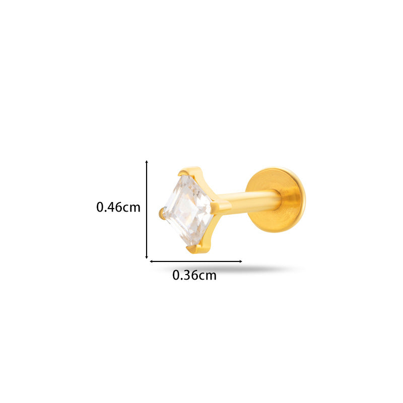 F136/G23 Titanium Zircon Push-Pin Labret & Cartilage Stud — Heart, Round, Star, Oval, Green/White/Champagne Marquise