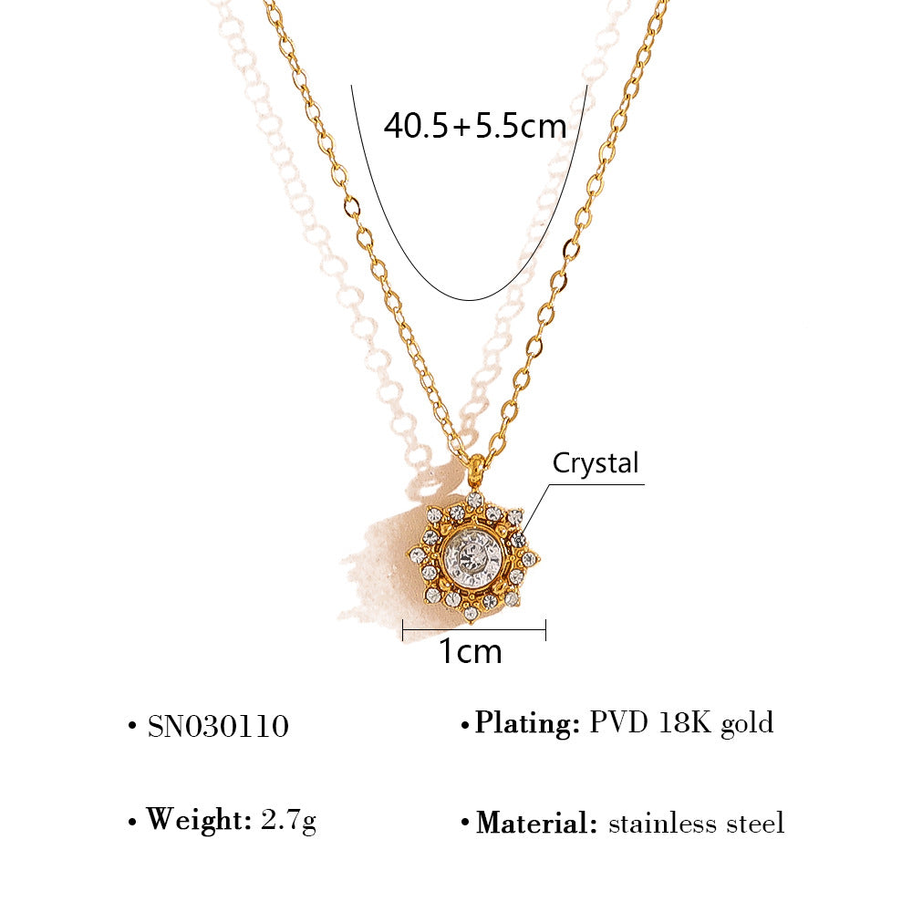18K Gold Plated Titanium Steel Flower Crystal Pendant Necklace - Simple Fashion Jewelry