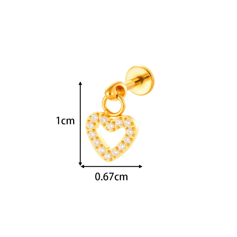 G23/F136 Titanium Internally Threaded Flat Back Lip Stud & Earring – Zircon Flower & Heart Dangle Piercing Jewelry for Women, Gold & Silver