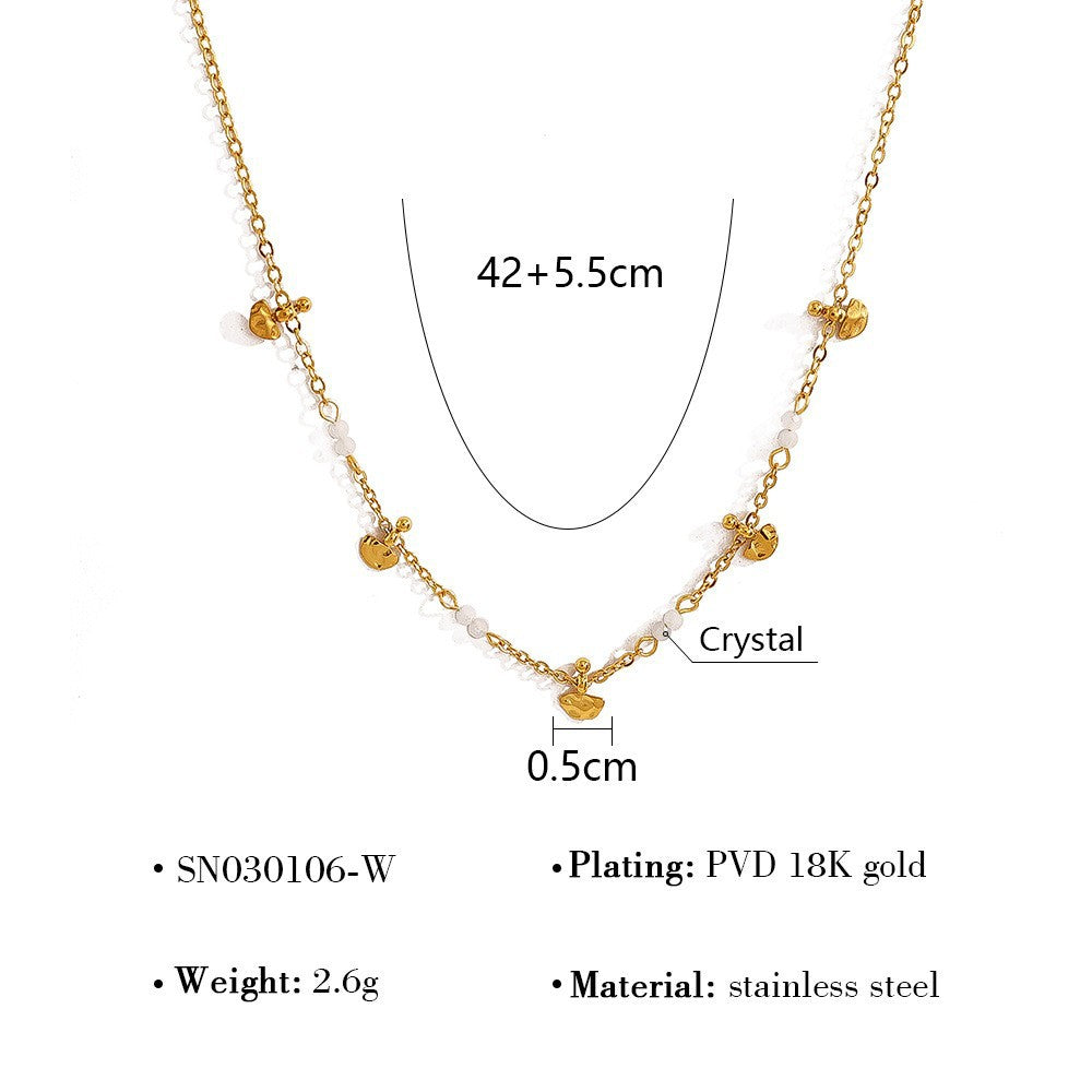 18K Gold Plated Titanium Steel Vintage Fan-Shaped, Round Disc, and Four-Leaf Clover Layered Necklaces | Stylish Fashion Jewelry