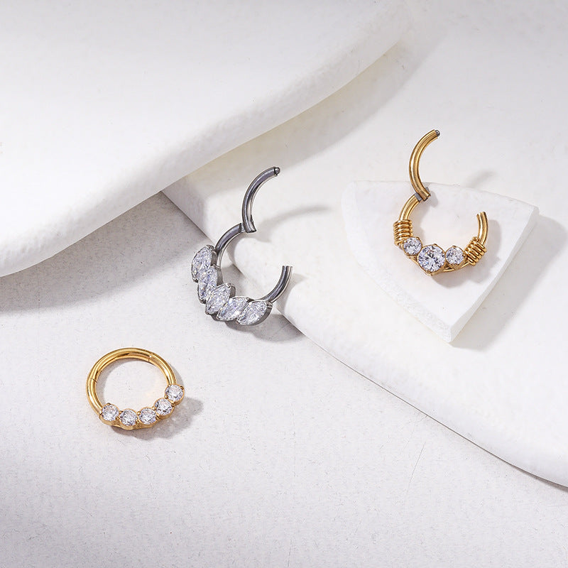G23/F136 Titanium Zircon Piercing Hoop | 16G x 8mm, Hypoallergenic Closed Hoop for Nose & Ear Cartilage