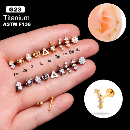 G23 Titanium Internally Threaded Labret Studs with Zircon – Cartilage & Lip Piercing Jewelry