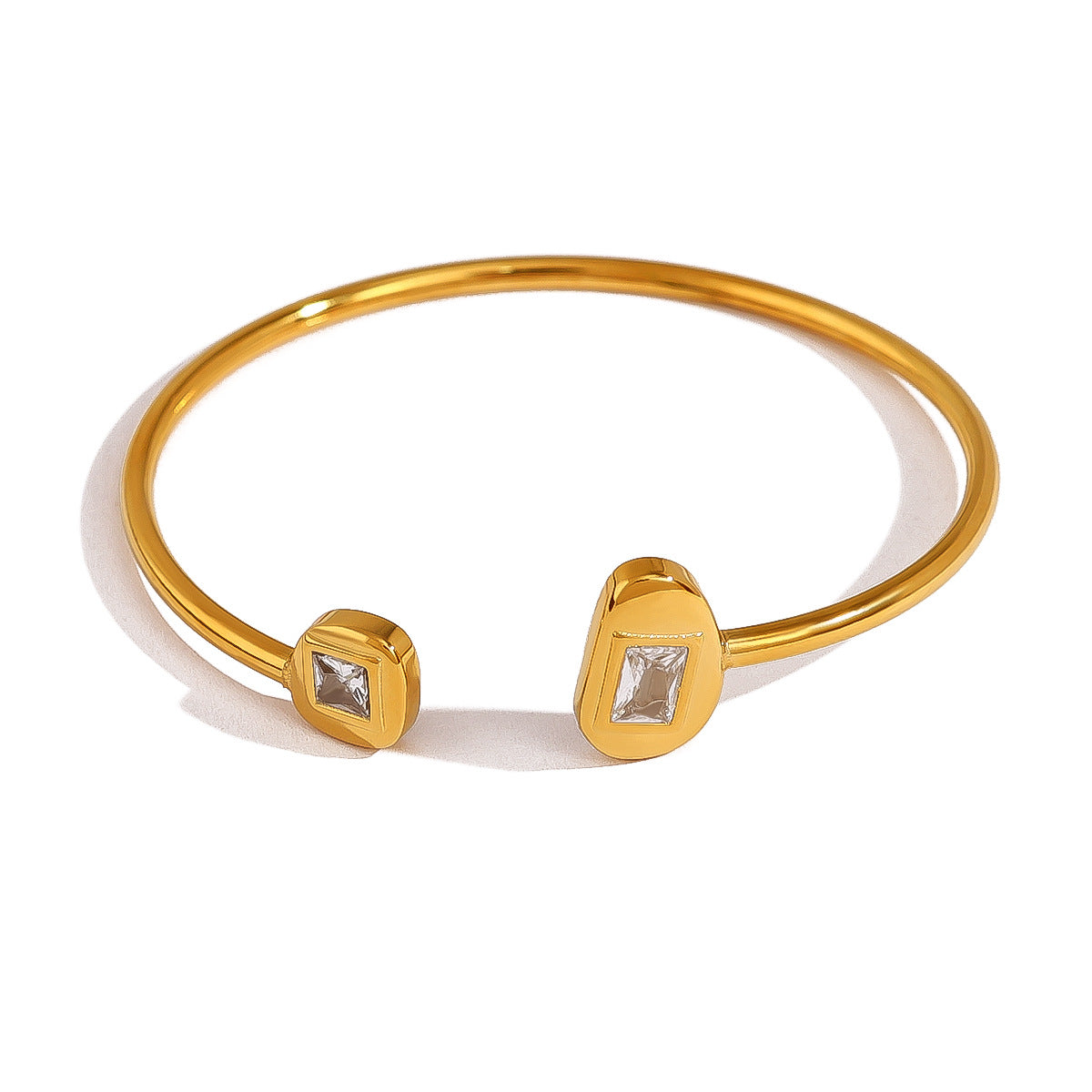 Zircon Open Elastic Bangle – 18K Gold-Plated Titanium Steel Jewelry