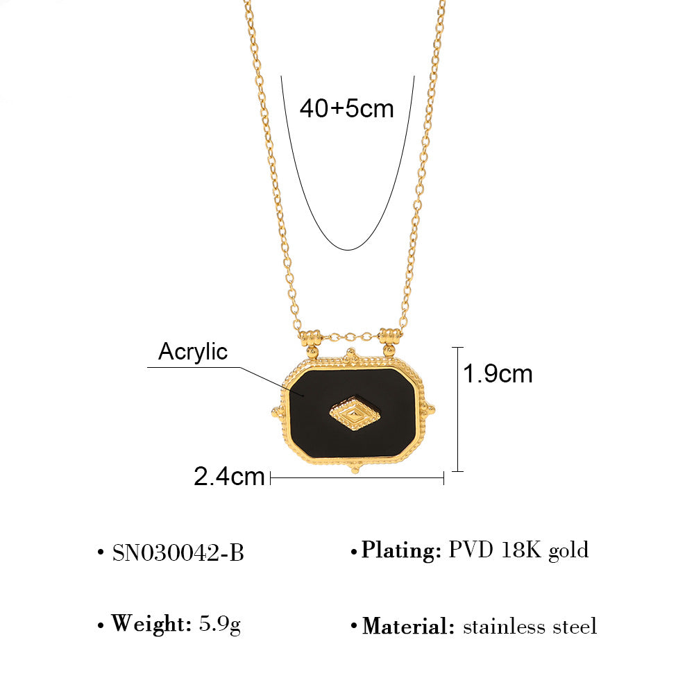 18K Gold Plated Titanium Steel Rectangular Pendant Necklace Set | Elegant Fashion Jewelry