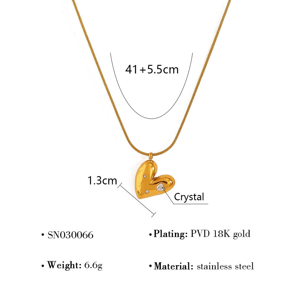 18K Gold Plated Titanium Steel Heart Crystal Pendant Necklace - Simple Fashion Jewelry