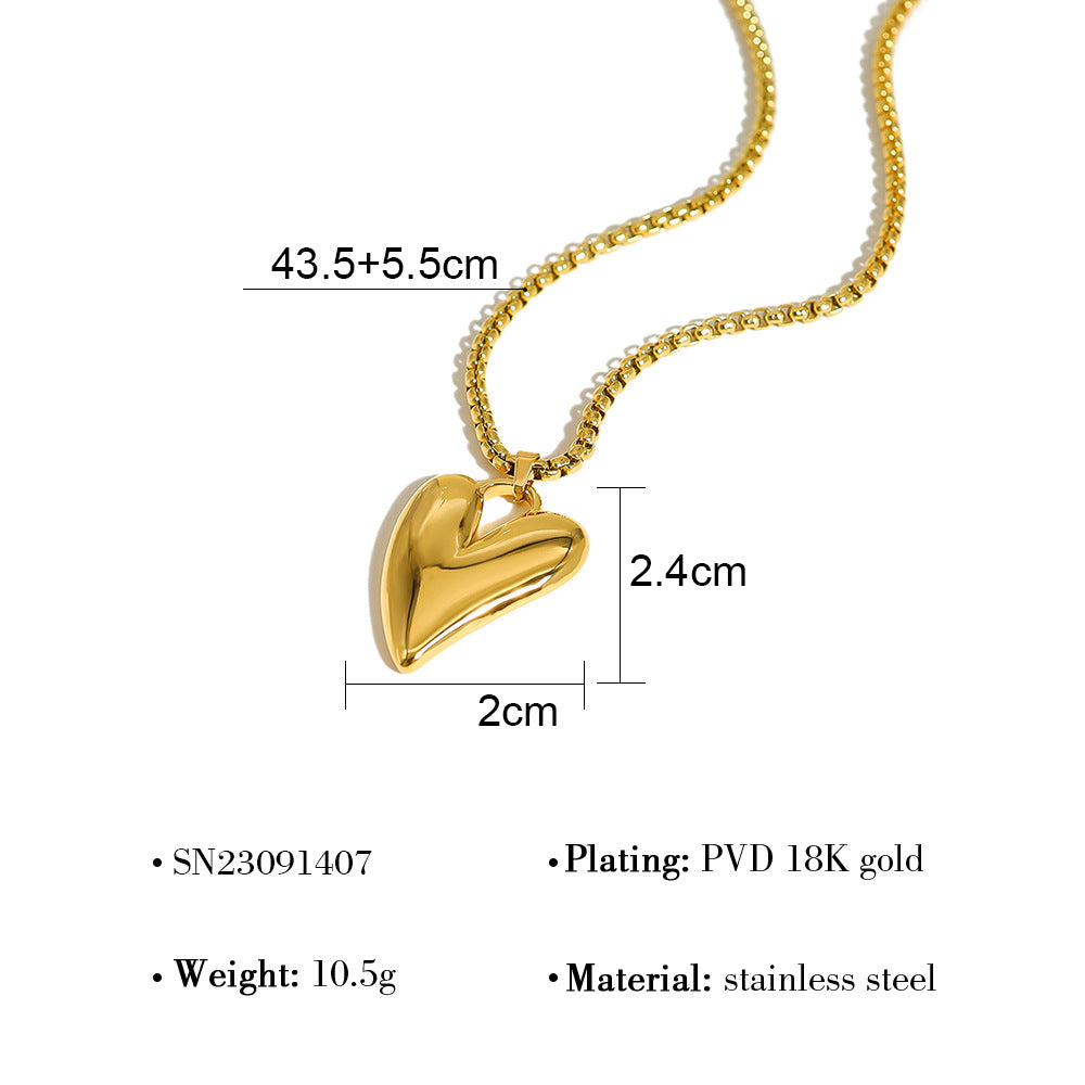 18K Gold Plated Stainless Steel Polished Heart Pendant Necklace – Minimalist High-End Jewelry for Women