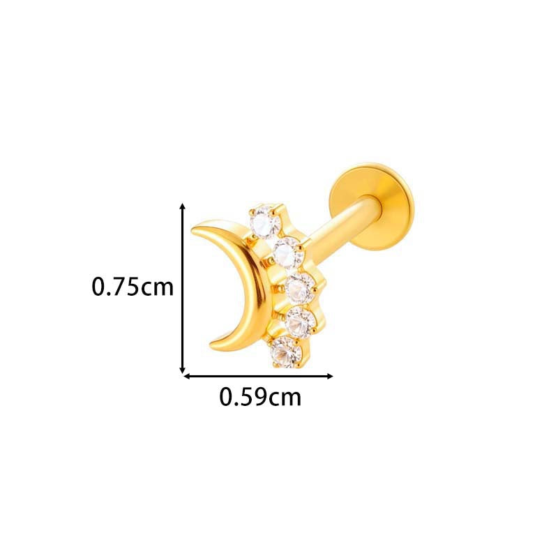 F136 Titanium Internally-Threaded Zirconia Pendant Stud — Star & Hexagram Flat-Back Cartilage Jewelry