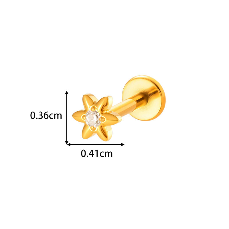 G23/F136 Titanium Internally Threaded Flat Back Lip Studs Cactus Star Flower Piercing Jewelry – Hypoallergenic Cartilage Earrings for Daily & Professional Use