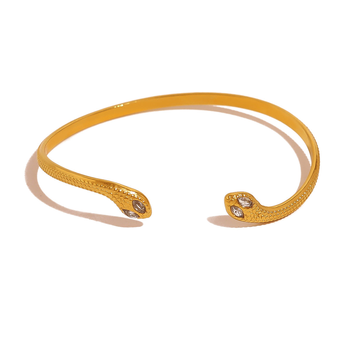 18K Gold-Plated Stainless Steel Zircon Snake Cuff Bracelet | Elegant Serpentine Bangle