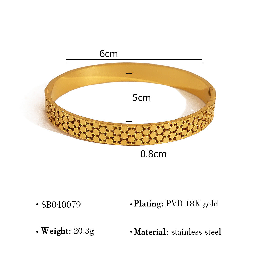 18K Gold Plated Titanium Steel Geometric Hollow Bangle Simple Fashion Bracelet Jewelry