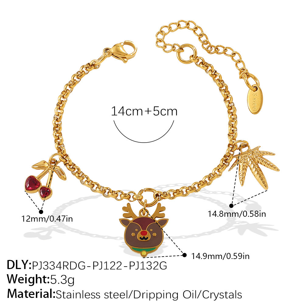 Christmas Collection – Gold Plated Stainless Steel Dripping Oil Pendant & Tassel Bracelet  Set