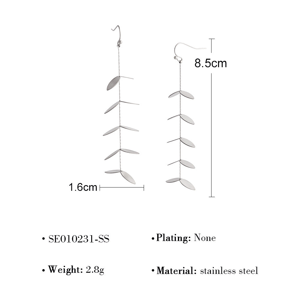 Leaf Tassel Drop Earrings – Stainless Steel Elegant Lightweight Dangle Earrings for Women