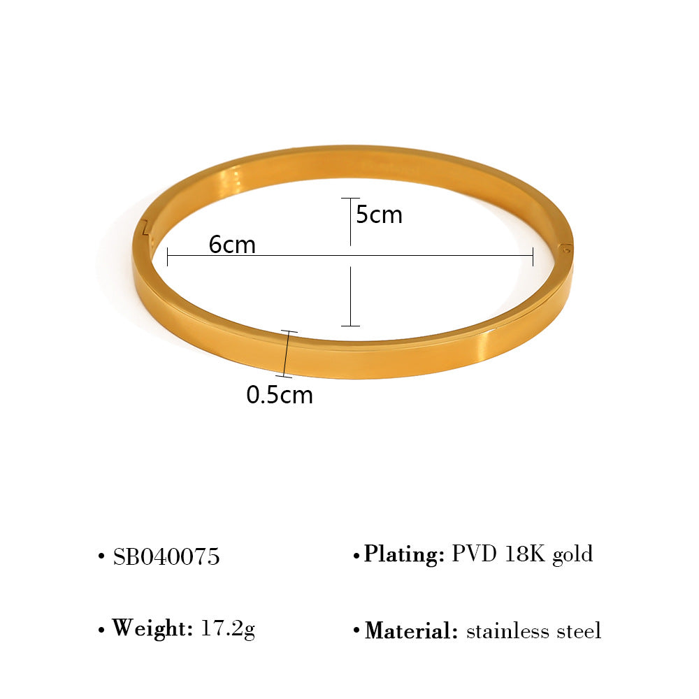 Geometric Polished Surface Couple Open Clasp Bangle – 18K Gold-Plated Titanium Steel Jewelry