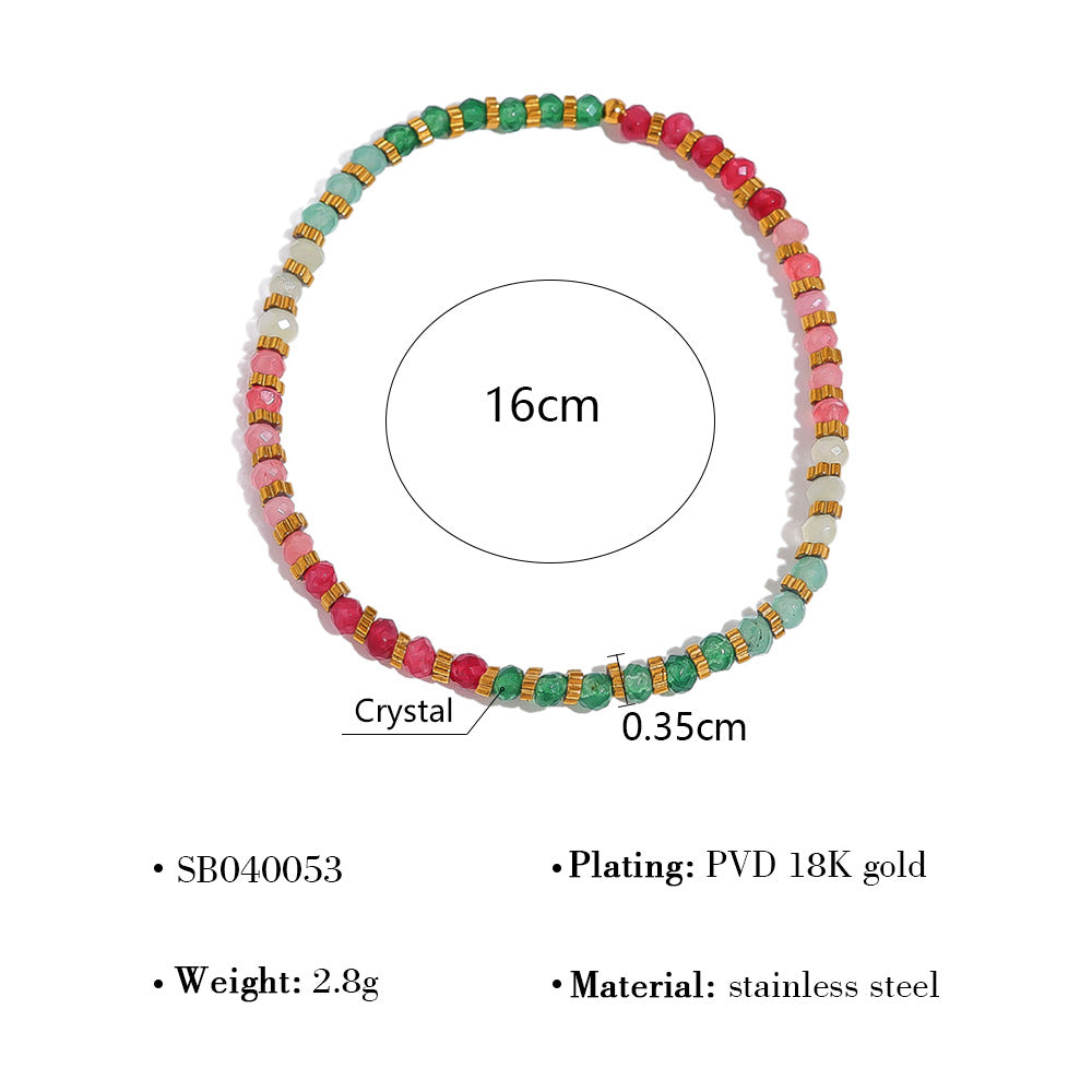 Stainless Steel Beaded Bracelet with Turquoise & Crystal – Minimalist Colorful Jewelry for Women | WANTI Jewelry