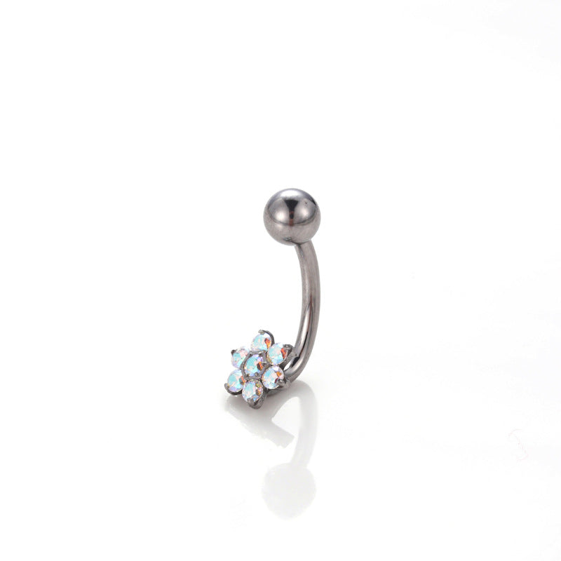 G23 Titanium CZ Flower Belly Button Ring – Internally Threaded Navel Piercing Jewelry