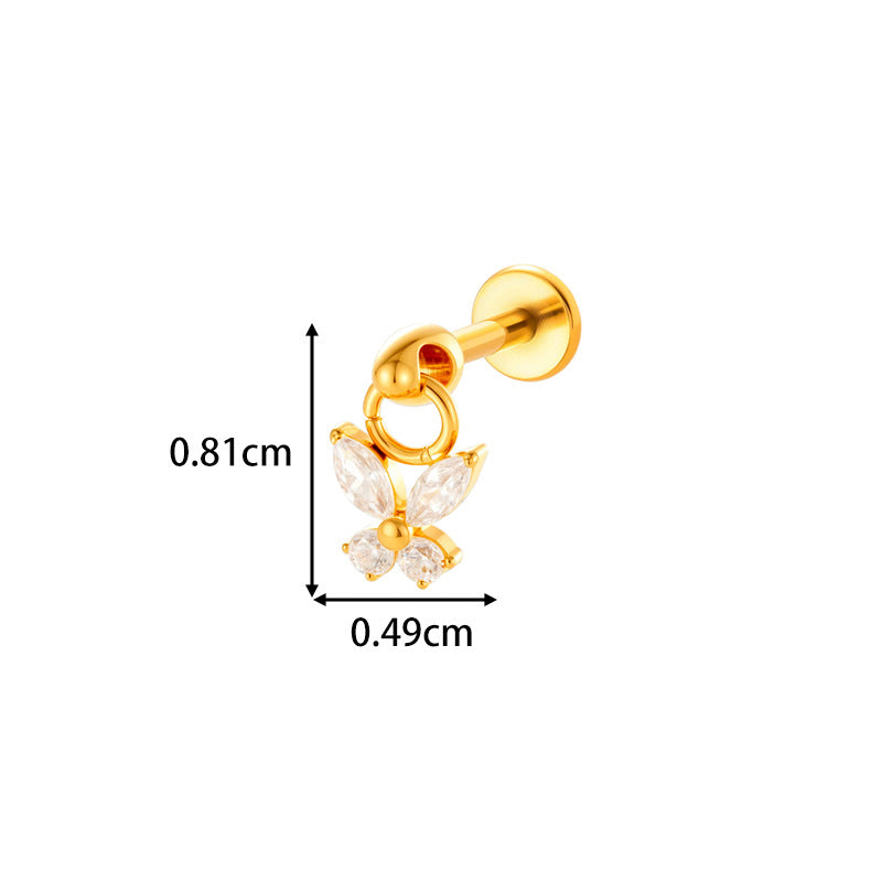 G23/F136 Titanium Internally Threaded Flat Back Lip Stud & Earring – Zircon Flower & Heart Dangle Piercing Jewelry for Women, Gold & Silver