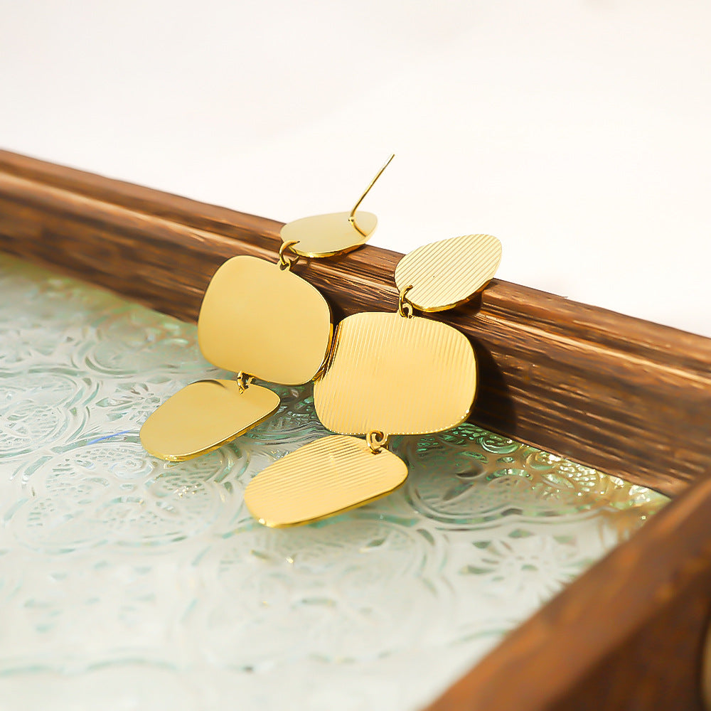 Irregular Geometric Textured Drop Earrings – Stainless Steel Modern Minimalist  Earrings