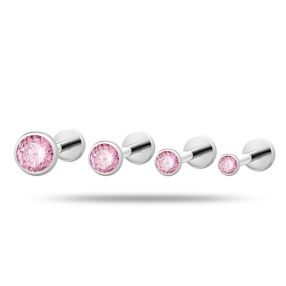 Titanium Flat Back Zircon Piercing Stud | Hypoallergenic Threaded Cartilage Earring