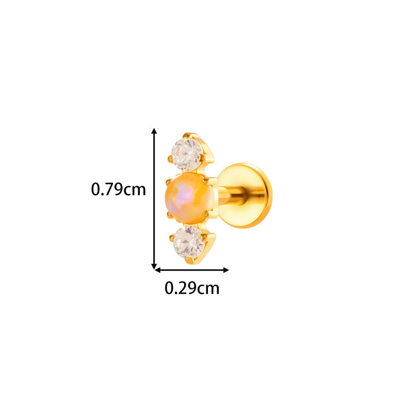 G23/F136 Titanium Opal Flat Back Labret Stud | Colorful Opal Piercing Jewelry for Lip & Ear