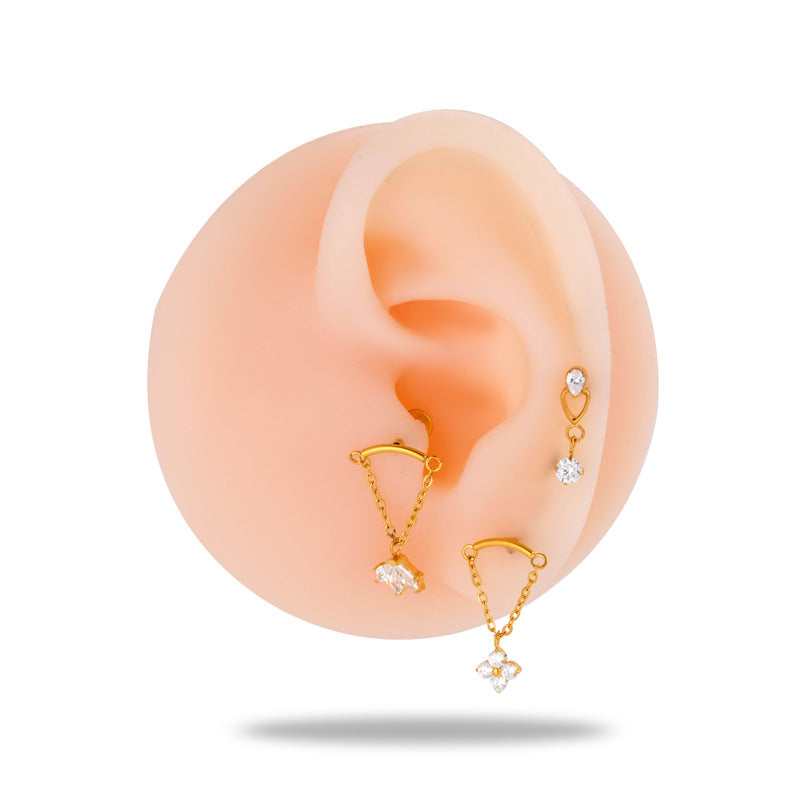 F136 Titanium Internally Threaded CZ Cartilage Stud – Flat Back Piercing Jewelry