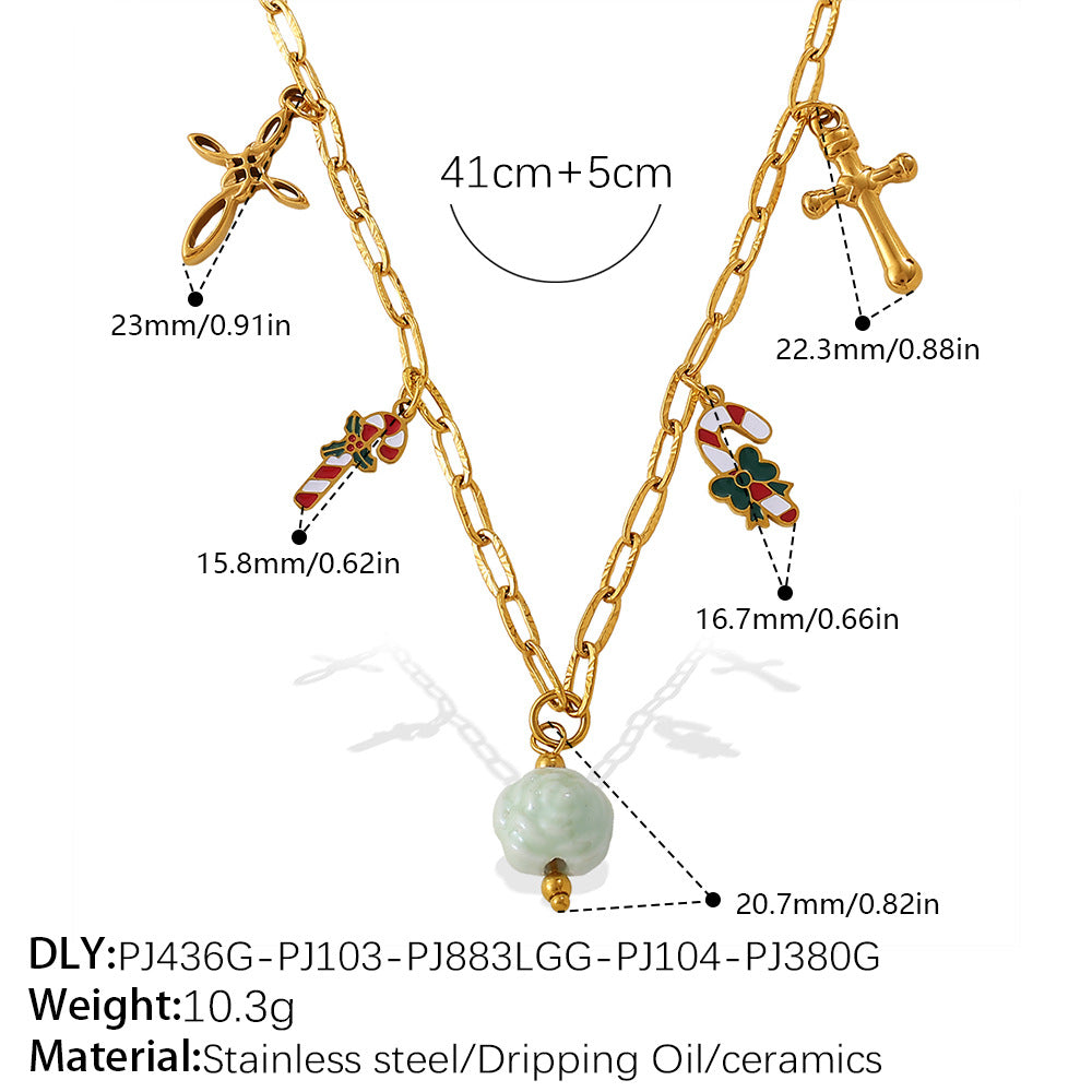 Gold Stainless Steel Christmas Holiday Pendant Tassel Necklace | Festive Fashion Jewelry
