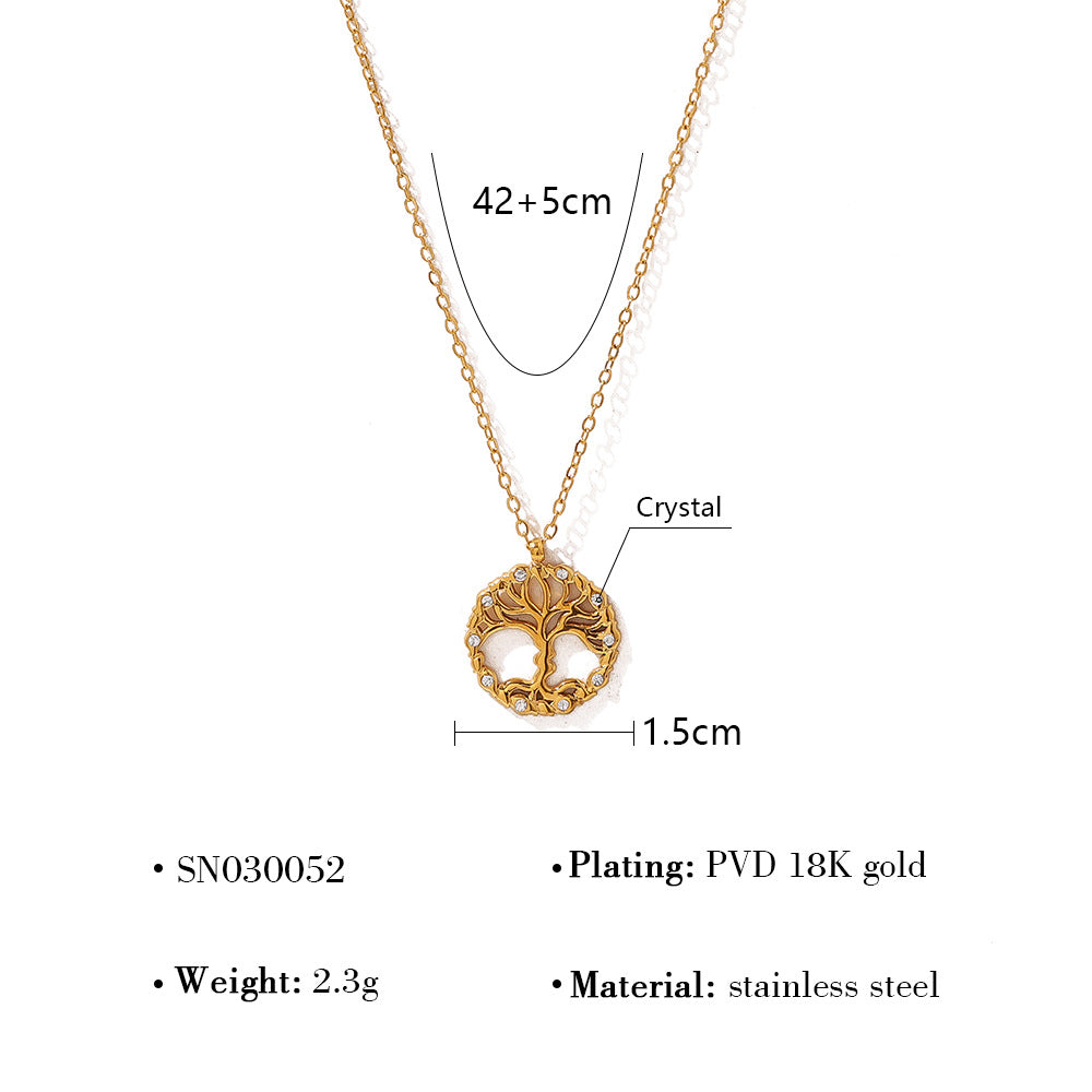 18K Gold Plated Stainless Steel Heart Crystal Pendant Necklace – Elegant Layered Design Jewelry for Women