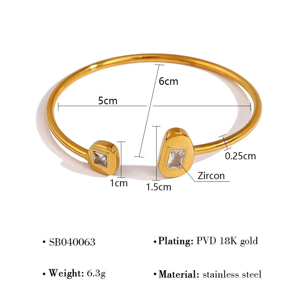 Zircon Open Elastic Bangle – 18K Gold-Plated Titanium Steel Jewelry