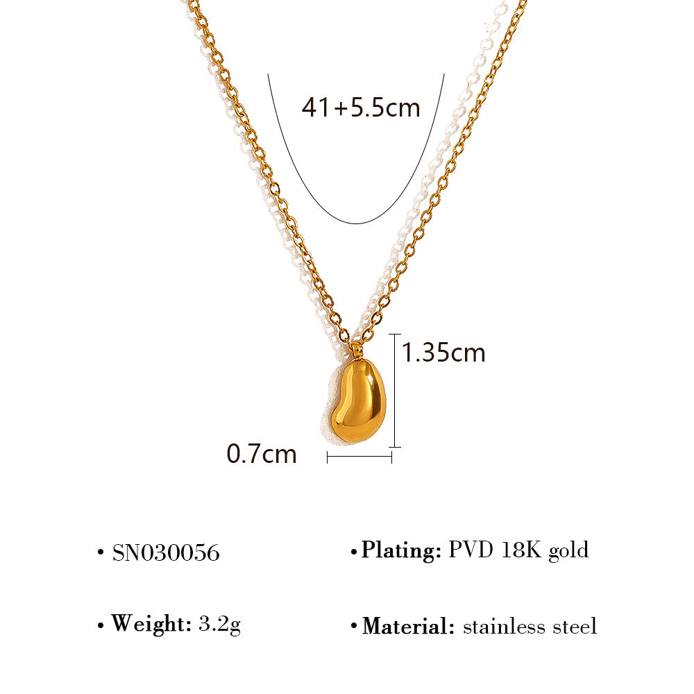 18K Gold Plated Stainless Steel Teardrop Bead Pendant Necklace | Minimalist Luxury Jewelry
