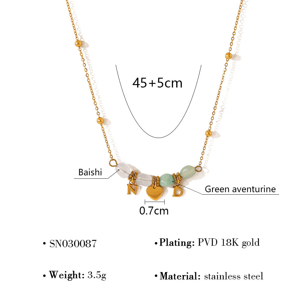 18K Gold Plated Titanium Steel Beaded Heart Pendant Necklace | Fashion Jewelry Set