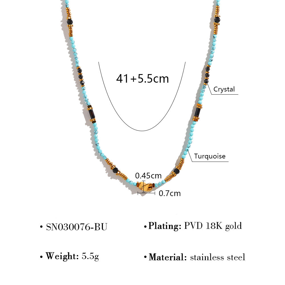 18K Gold Plated Titanium Steel Colored Bead Dopamine Necklace | Stylish Fashion Jewelry