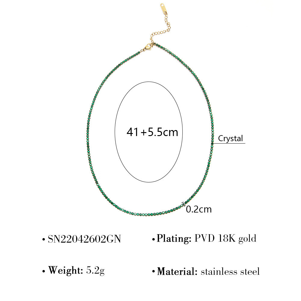 18K Gold Plated Stainless Steel Micro-Paved Green & Black Crystal Necklace – High-End Minimalist Jewelry