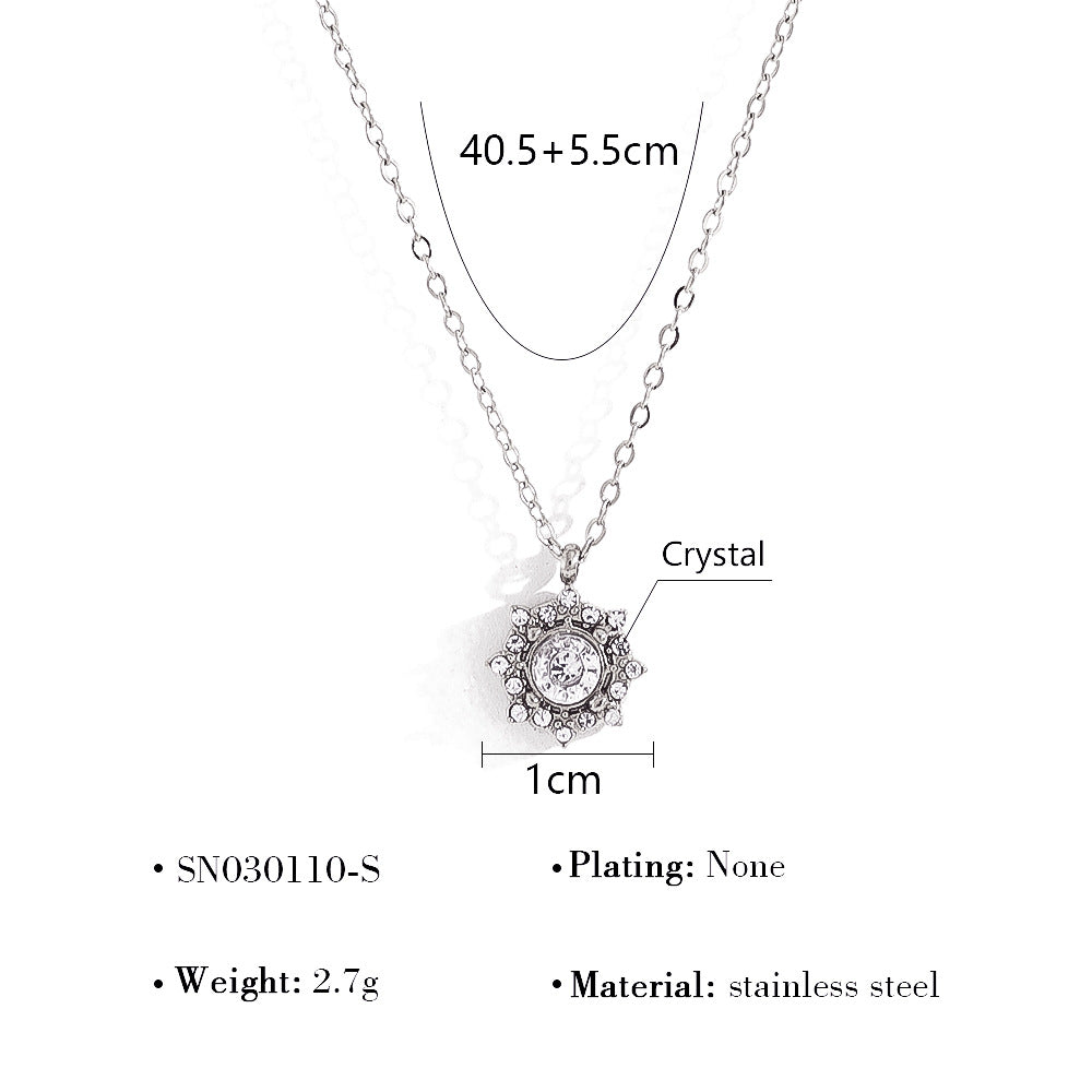 18K Gold Plated Titanium Steel Flower Crystal Pendant Necklace - Simple Fashion Jewelry