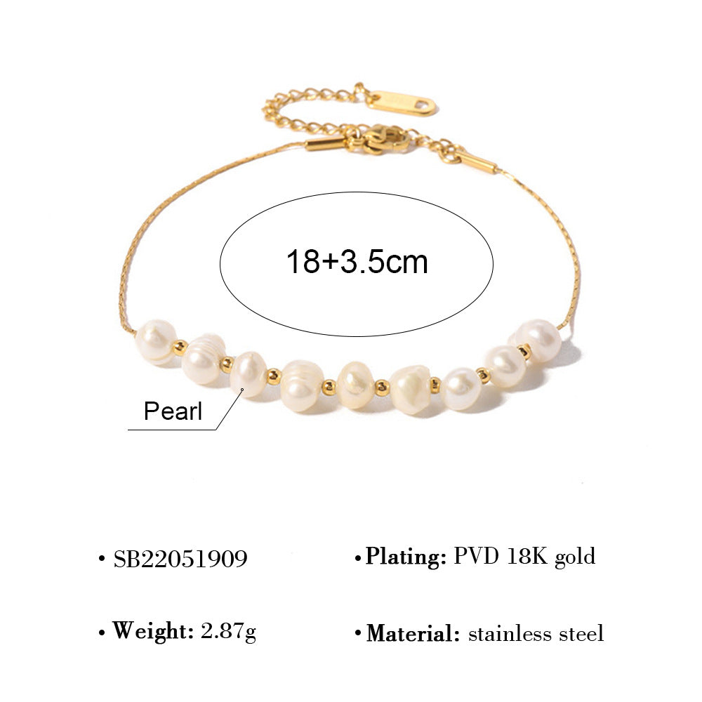 18K Gold Plated Stainless Steel Pearl Bracelet – Elegant Layered Chain Design | Timeless Fashion Jewelry Gift for Women