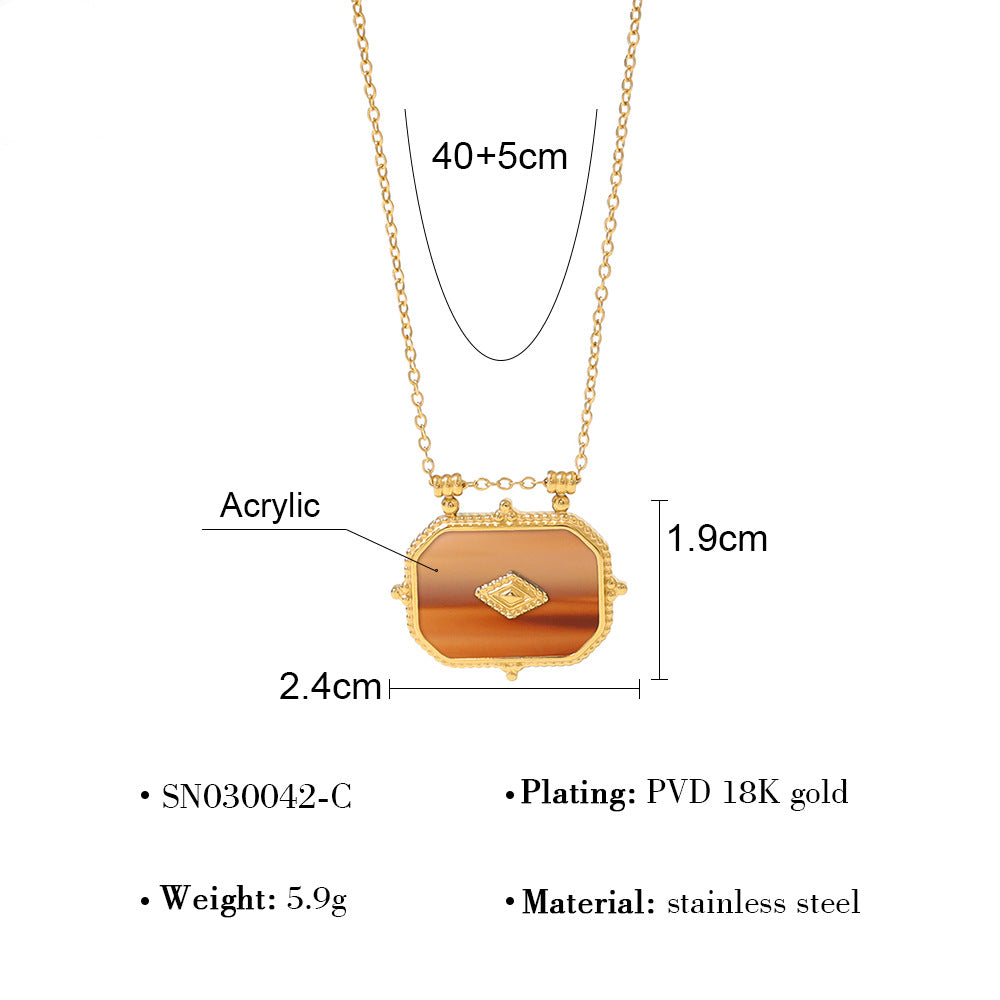 18K Gold Plated Titanium Steel Rectangular Pendant Necklace Set | Elegant Fashion Jewelry