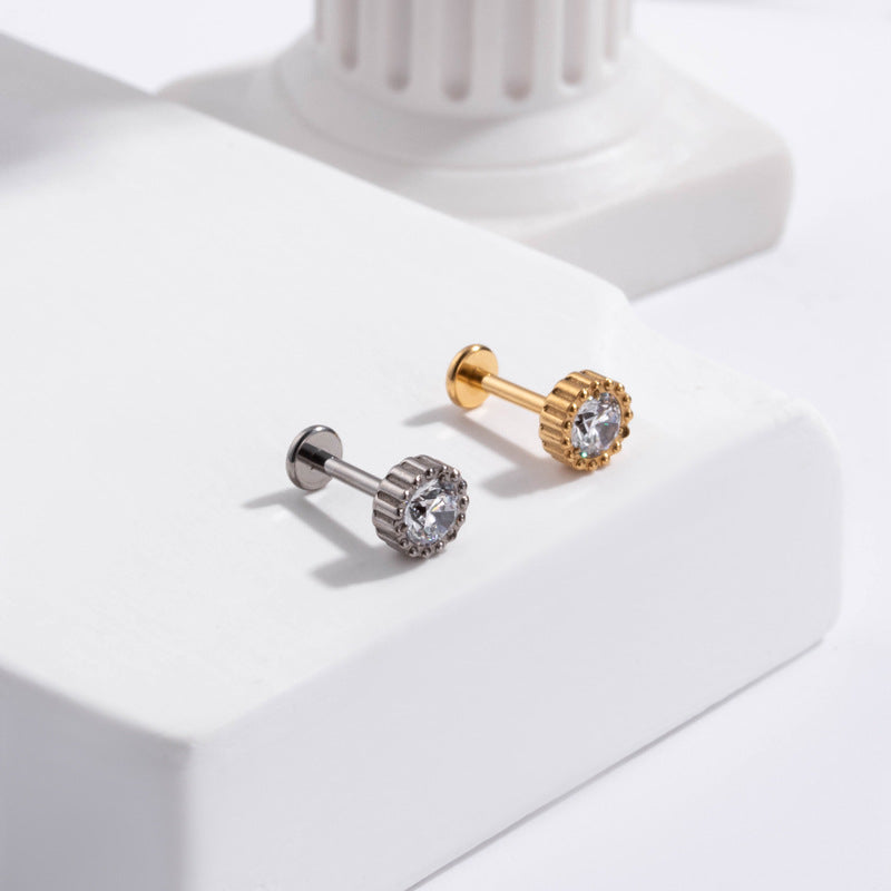 G23/F136 Titanium Crown Internal-Thread Labret & Cartilage Stud — 8 Designs | Gold & Silver