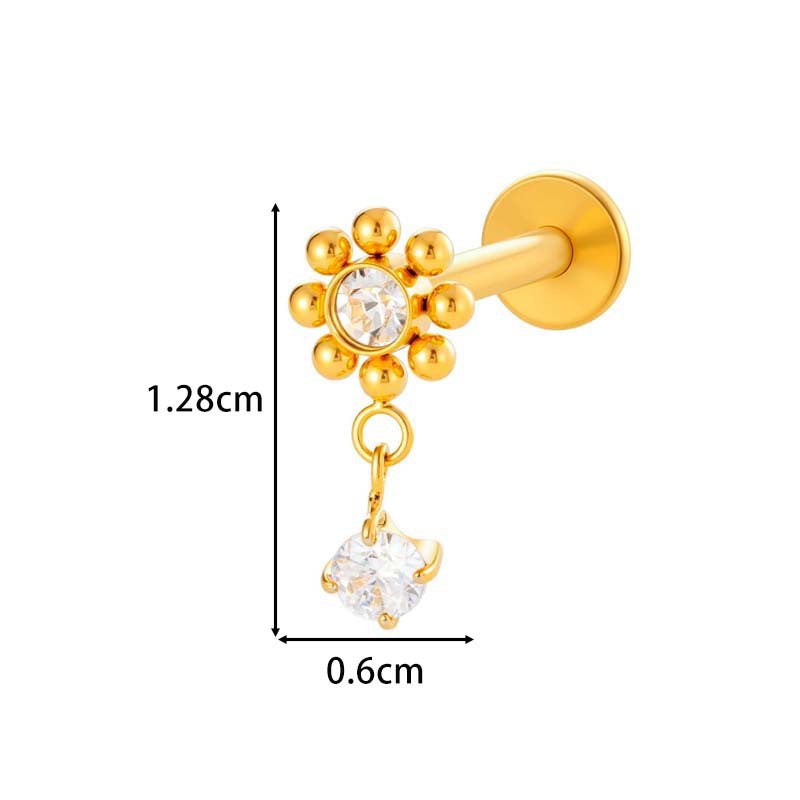 F136 Titanium Internally Threaded Flower CZ Cartilage Stud – Hypoallergenic Piercing Jewelry