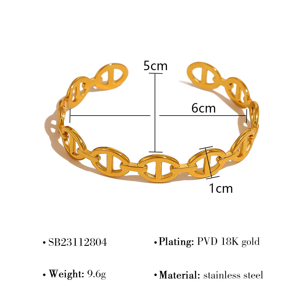 18K Gold Plated Stainless Steel Hollow Open Bangle Bracelet – Modern Geometric Statement Jewelry