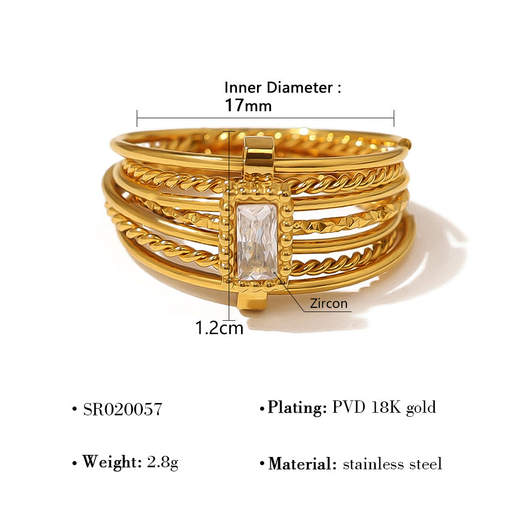 18K Gold Plated Titanium Steel Multi-Layered Ring | Bold Design with Zircon, Stainless Steel