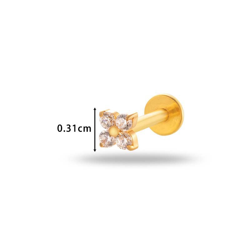 G23/F136 Titanium Internally Threaded CZ Flat-Back Cartilage Stud Earrings – Hypoallergenic Piercing Jewelry for Helix, Tragus, Conch & Lobe