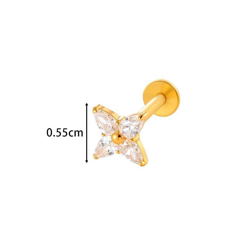 F136 Titanium Internally-Threaded Zirconia Pendant Stud — Star & Hexagram Flat-Back Cartilage Jewelry