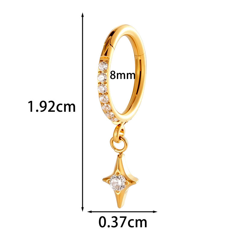 F136 Titanium Zircon Star & Moon Dangle Cartilage Piercing | Lip & Ear Jewelry | Hypoallergenic & Stylish