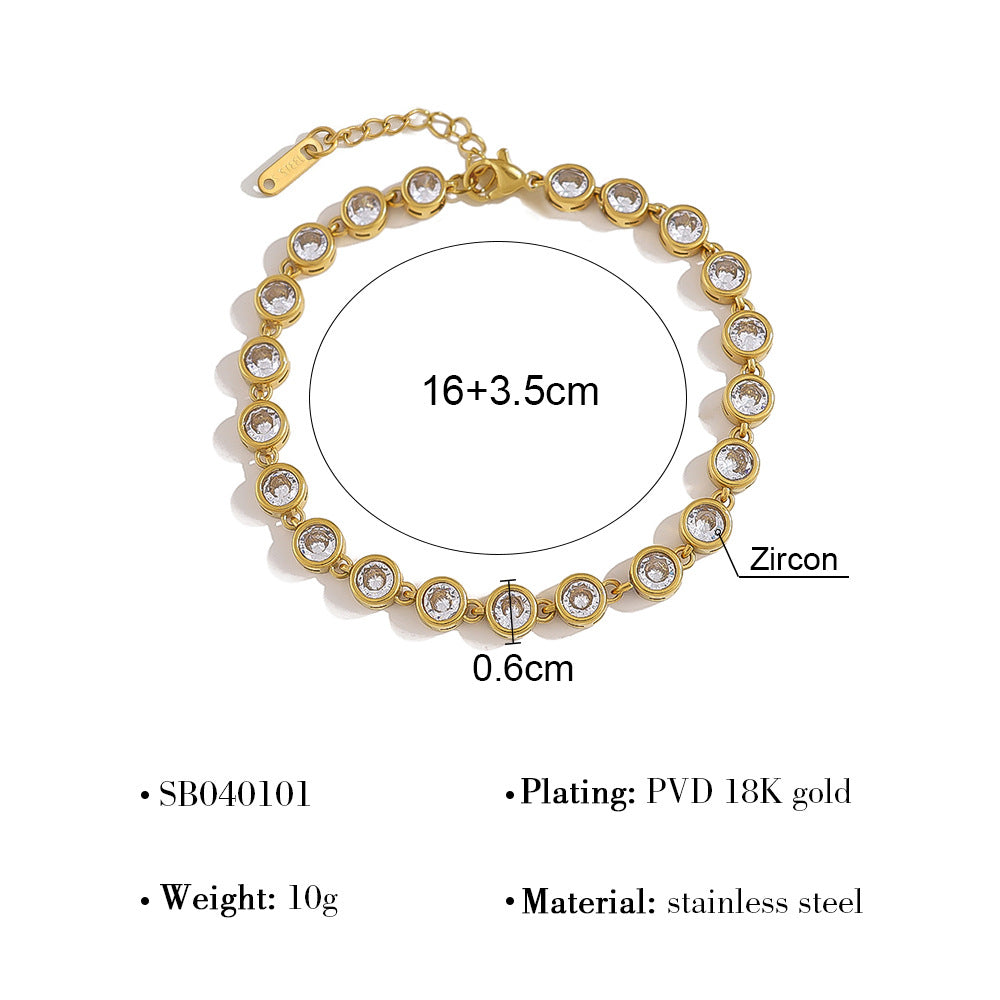 18K Gold Plated Stainless Steel Cubic Zirconia Bracelet – Heart, Circle & Flower Design | Luxury Jewelry
