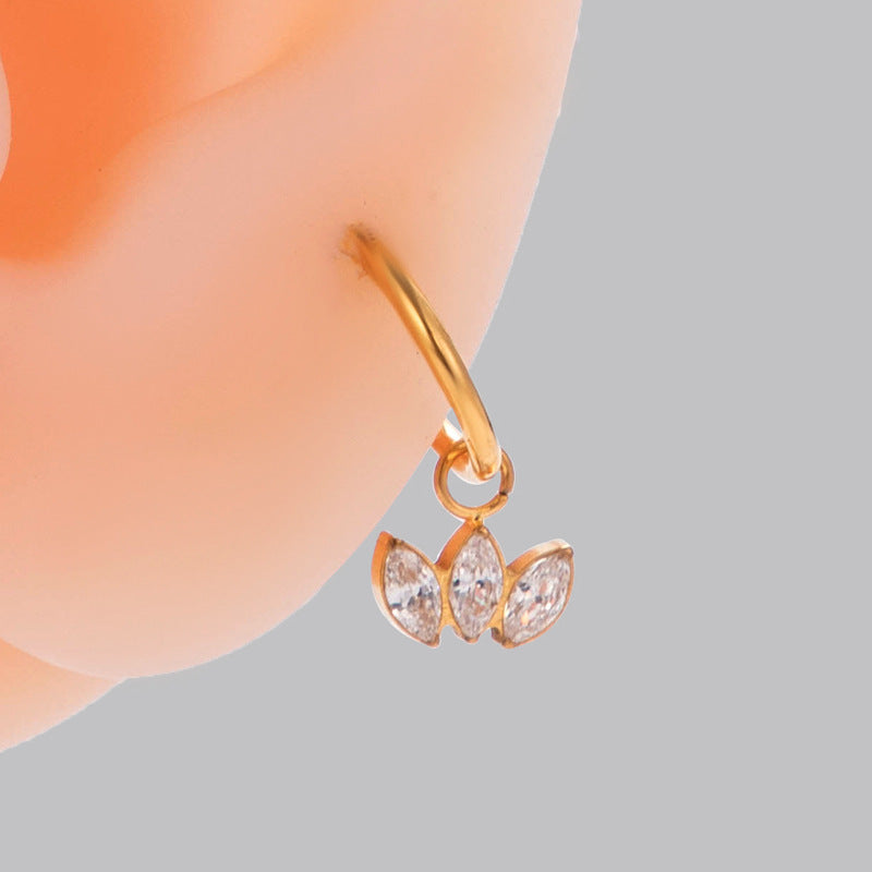 Titanium Zirconia Dangle Piercing Earrings – One-Piece Clasp Design for Earlobe & Cartilage