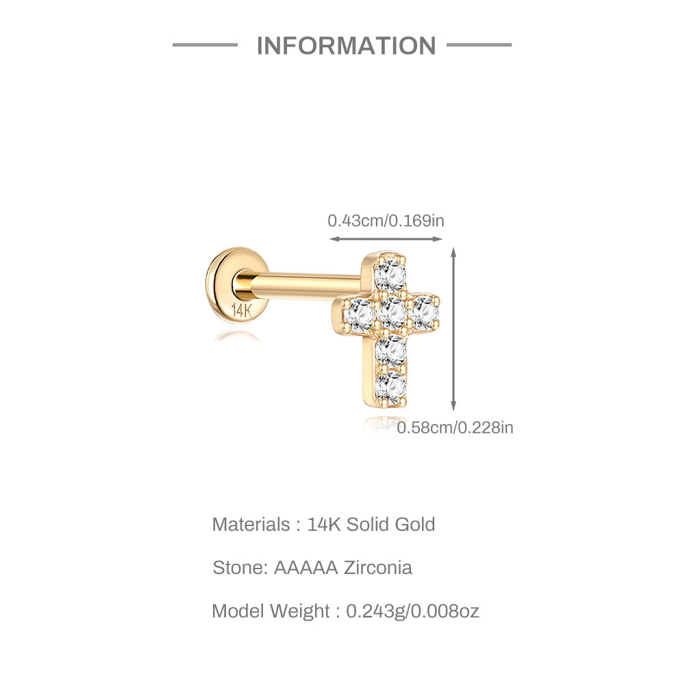 14K Gold Cross Zircon Stud Earrings – Dainty & Hypoallergenic