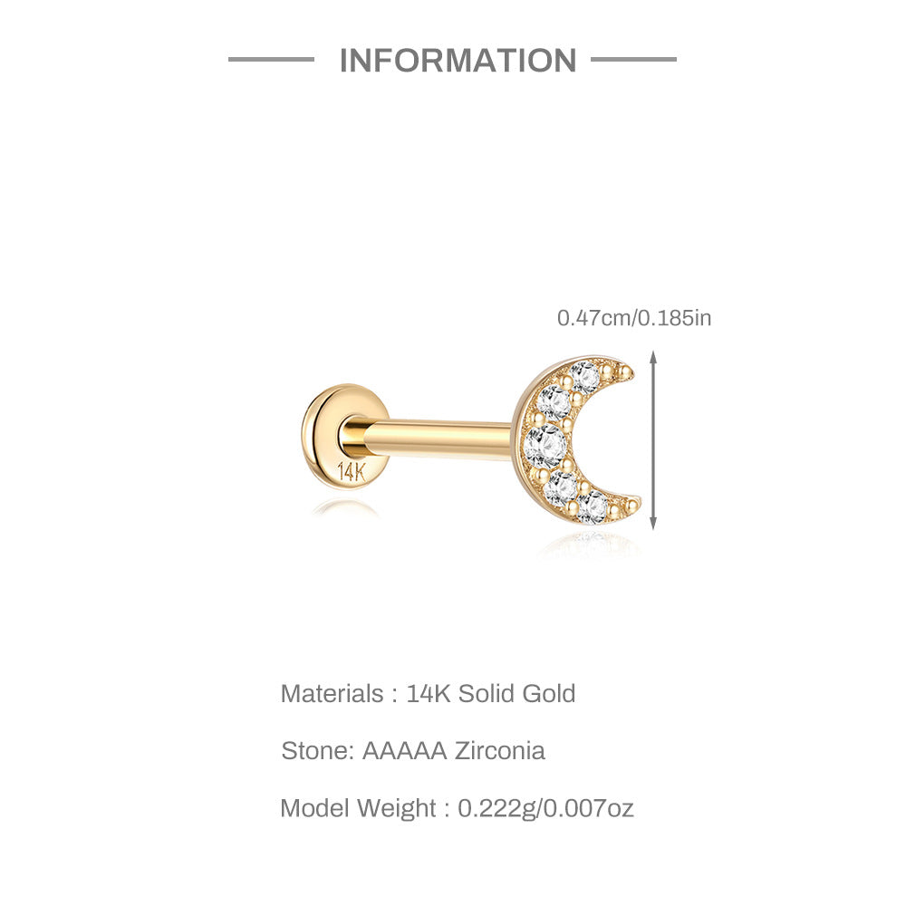 14K Gold Crescent Moon Zircon Stud Earrings – Dainty & Hypoallergenic