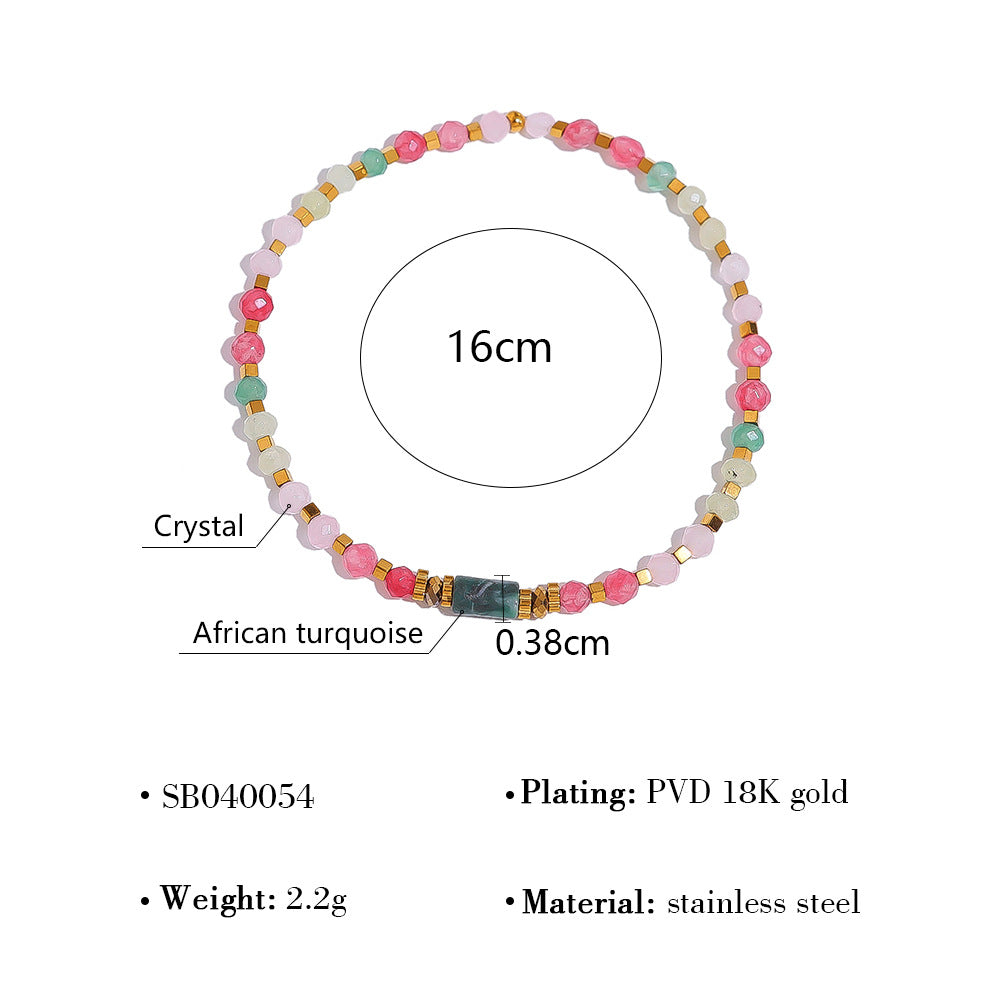 Stainless Steel Beaded Bracelet with Turquoise & Crystal – Minimalist Colorful Jewelry for Women | WANTI Jewelry