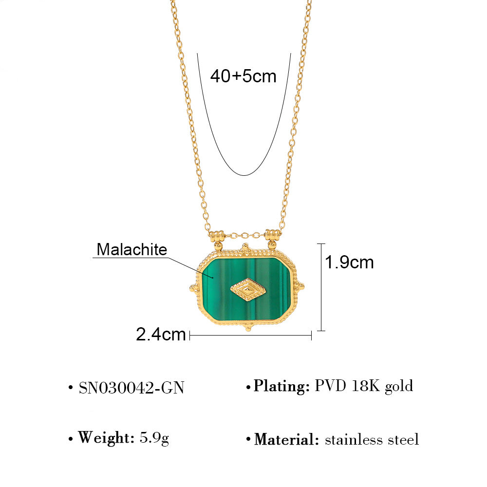 18K Gold Plated Titanium Steel Rectangular Pendant Necklace Set | Elegant Fashion Jewelry