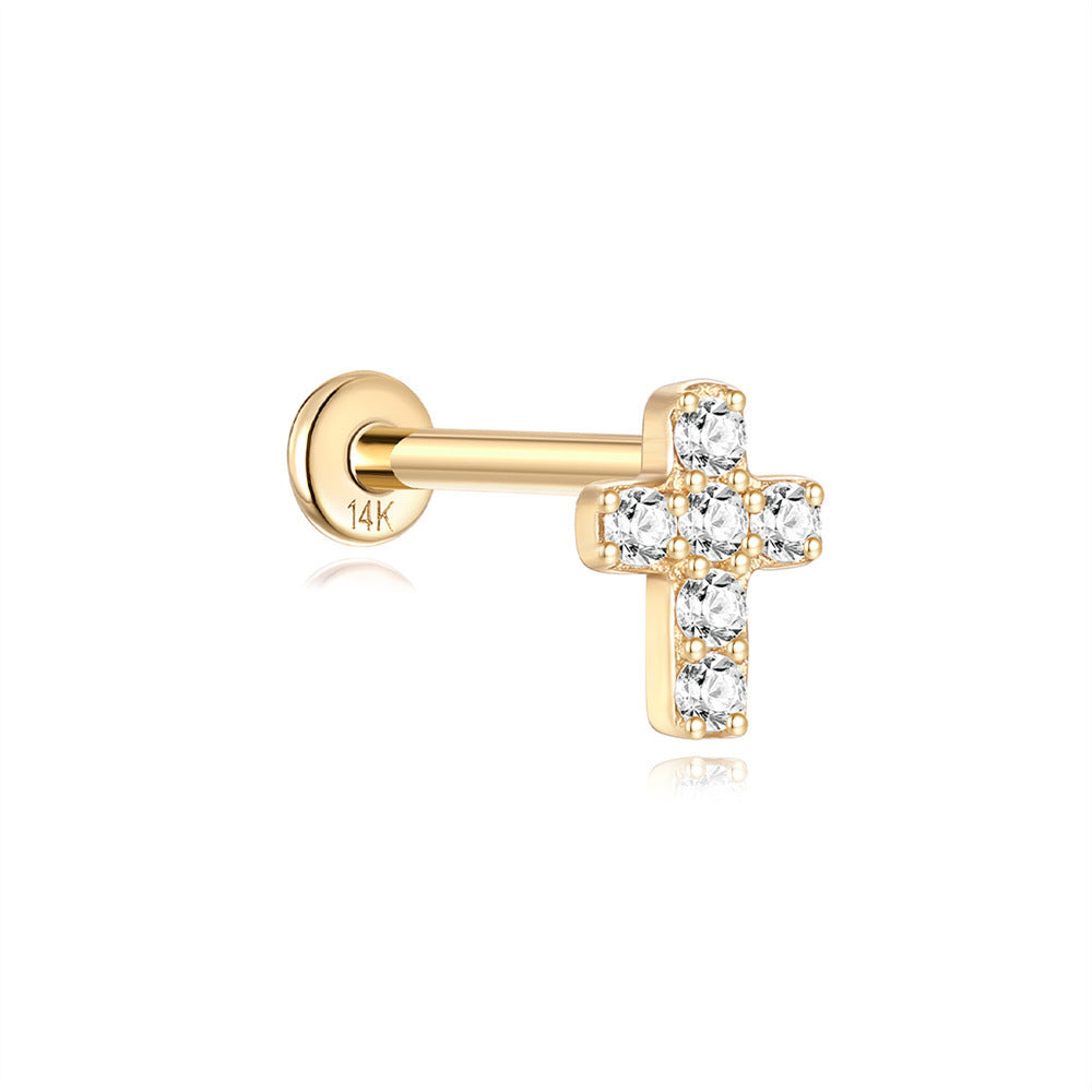 14K Gold Cross Zircon Stud Earrings – Dainty & Hypoallergenic