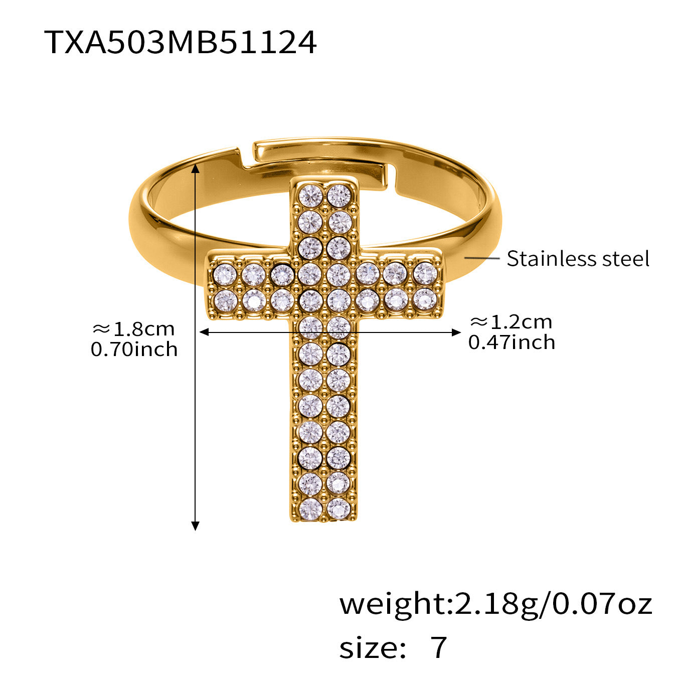 Gold Stainless Steel Cross Zirconia Necklace, Bracelet, Earrings & Ring | Minimalist Cross Jewelry Set